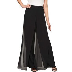 Alex Evenings Black Chiffon Wide Leg Palazzo Pants Side Slits